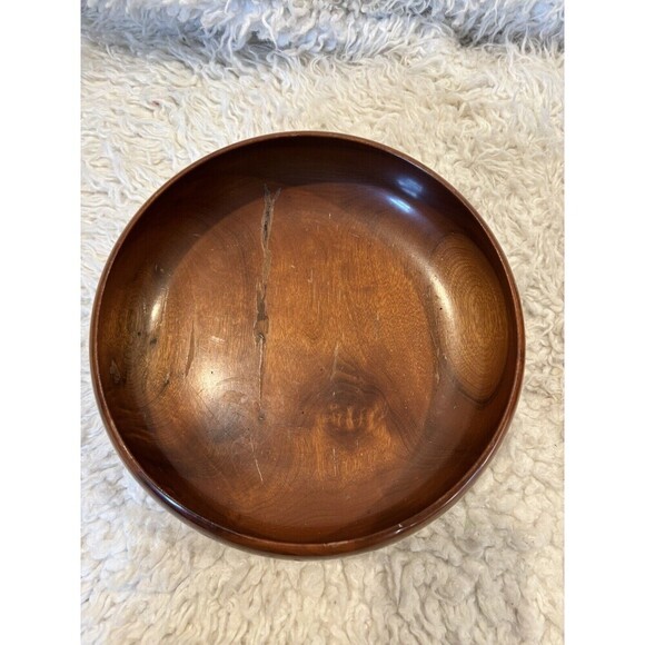 Lot Of 2 Bowls - Vintage MCM Boho Myrtlewood 9.5” Laquered & 9.5” Unpolished - Picture 5 of 8